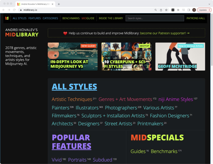 Midlibrary.io AI绘画风格参考网站 Midlibrary.io AI绘画风格参考网站