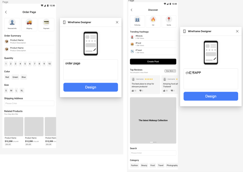 Figma AI插件wireframe designer丨通过文字生成UI线框图 Figma AI插件wireframe designer丨通过文字生成UI线框图