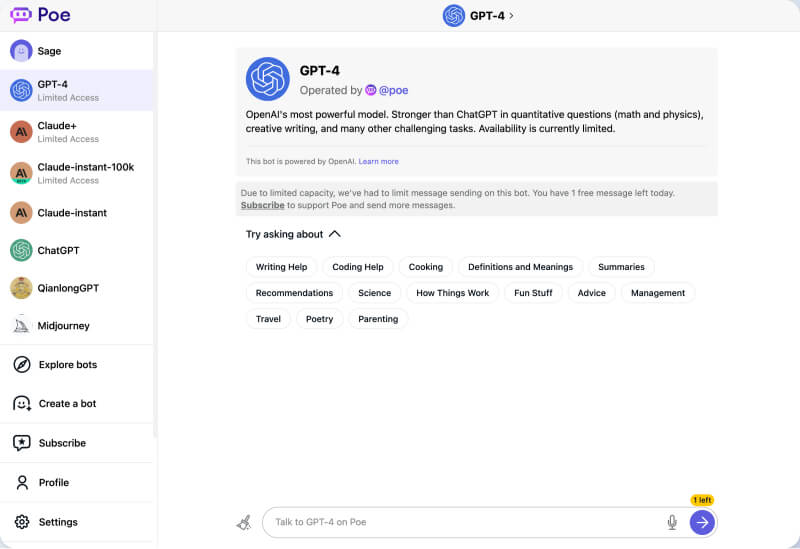 Quora Ai机器人Poe--免费gpt Quora Ai机器人Poe--免费gpt