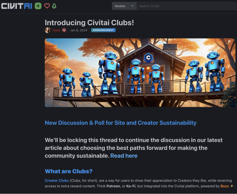 Civitai推出付费Club后迅速关闭丨征求商业化模式1.jpg