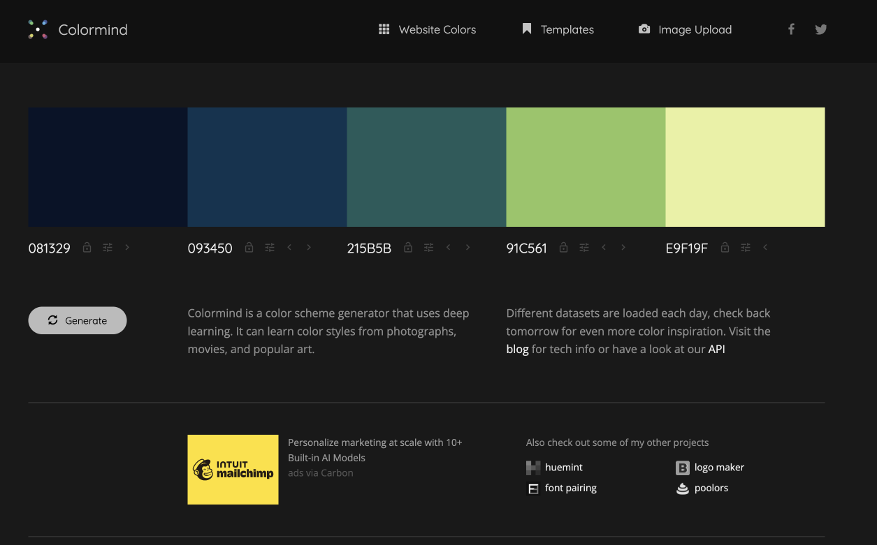 Colormind丨AI辅助的网页配色神器 Colormind丨AI辅助的网页配色神器