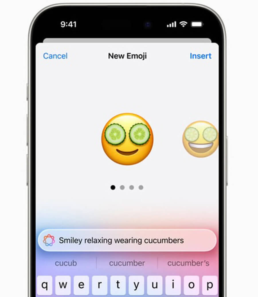 一张 iPhone 图片，其中有一个 genmoji 笑脸，眼睛上画着黄瓜片。.jpg