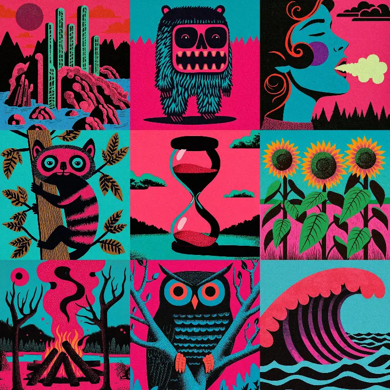 @gnrlyxyz Bold and textured with pop art vibes --sref 220845395.webp