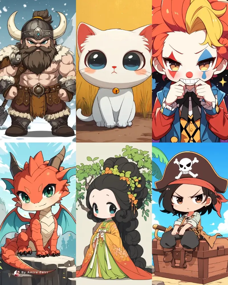 @azed_ai 新 SREF Chibi 风格，具有夸张的比例和大而富有表现力的眼睛。[提示] --ar 23 --sr.webp