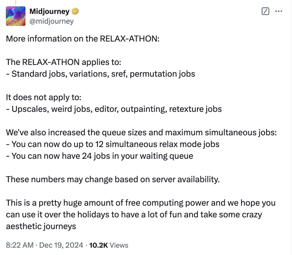 MidJourney 年底特别福利！RELAX 模式全免费！