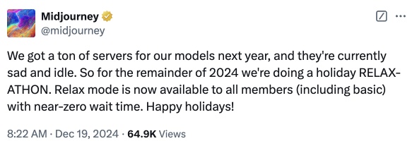 MidJourney 年底特别福利！RELAX 模式全免费！