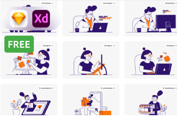 WHoooA插画素材包UI设计免费个人项目使用