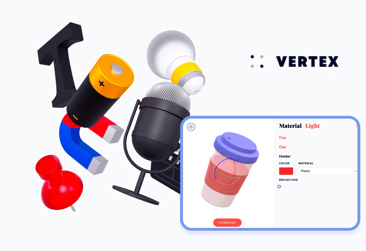 Vertex免费商用3D图标素材网，支持自定义各种参数！