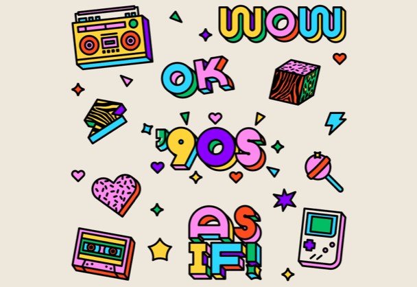 免费商用90年代复古主题贴纸矢量素材
