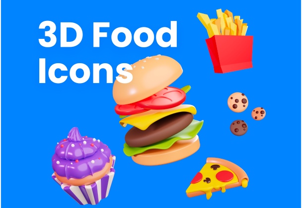 免费商用3D食物图标汉堡薯条蛋糕图标