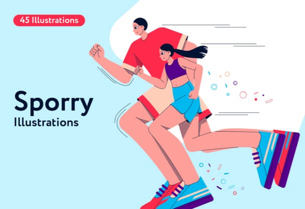 Sporry运动类人物造型组合矢量扁平插画