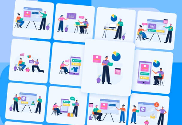 商务扁平矢量人物工作场景会议场景插画