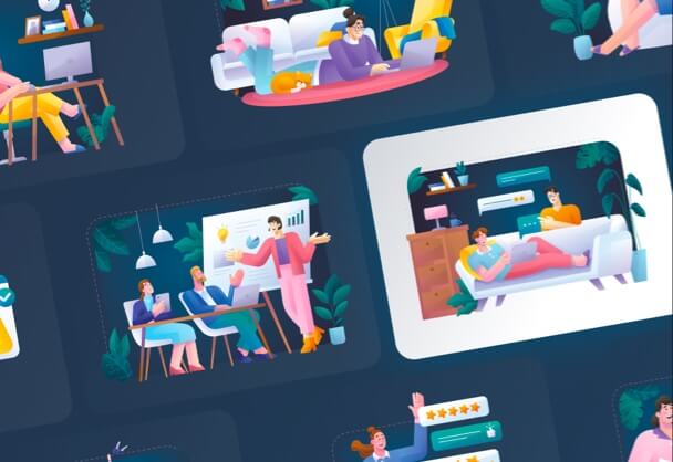 远程工作场景矢量扁平插画素材