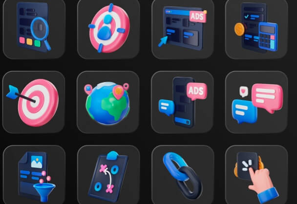 SEO市场3D图标素材包