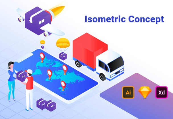 购物商场等距矢量插画素材包