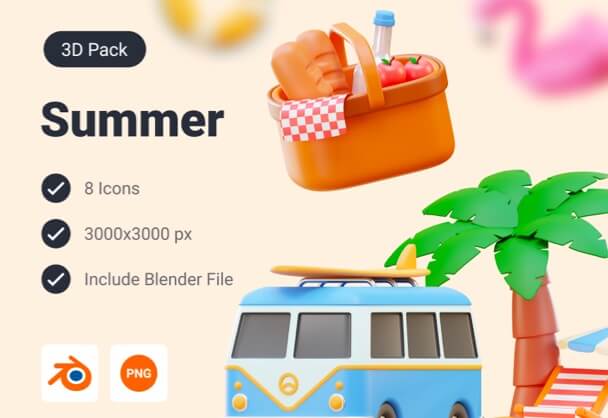 夏日度假露营3D图标素材包含源文件