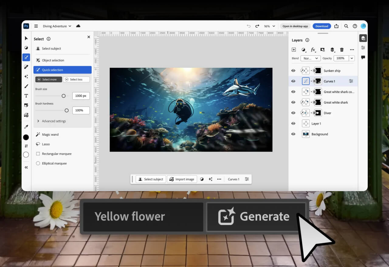 Adobe正式上线Photoshop web应用!内置Firefly AI功能