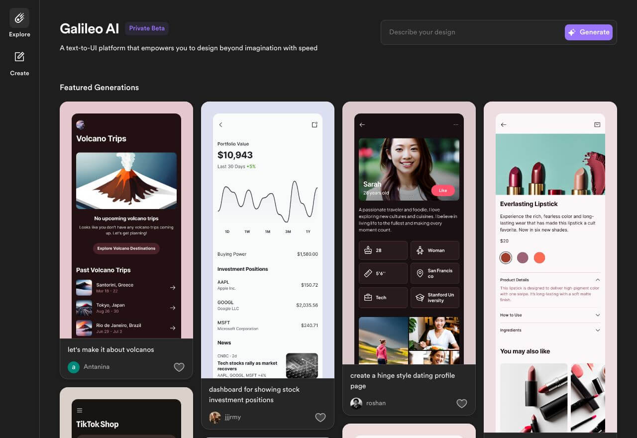 Galileo AI公测，可以用了！可生成中文UI设计！