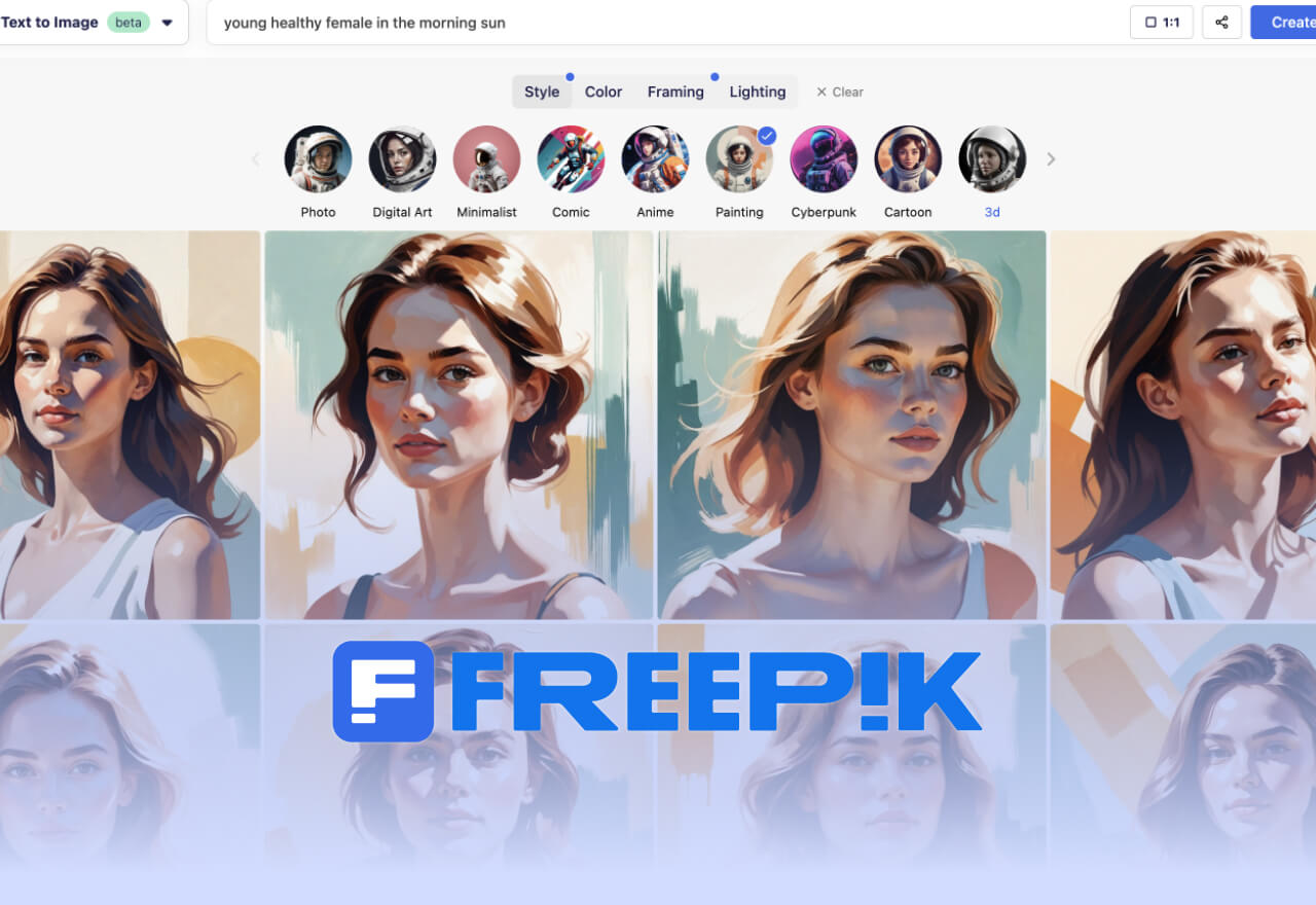 Freepik  text2image beta版上线丨全新实时生图模式
