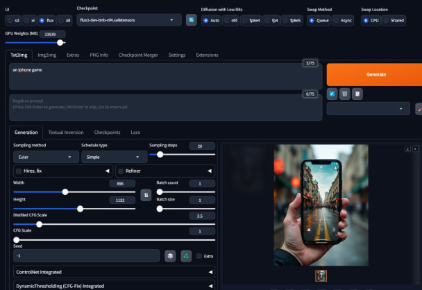 Stable Diffusion WebUI Forge支持Flux模型丨Fooocus尚未跟进