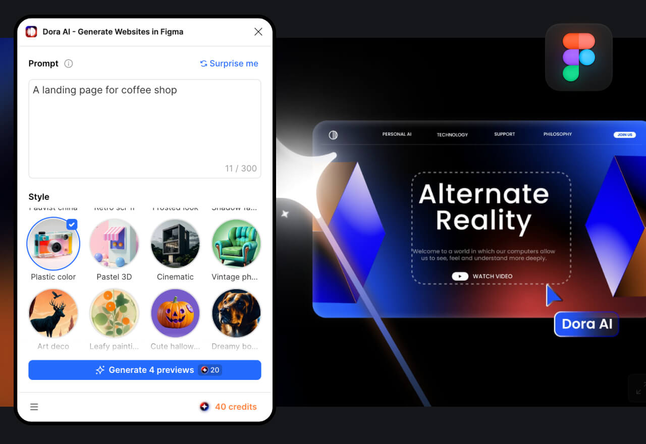 Figma插件丨Dora AI 生成式UI插件玩转UI设计