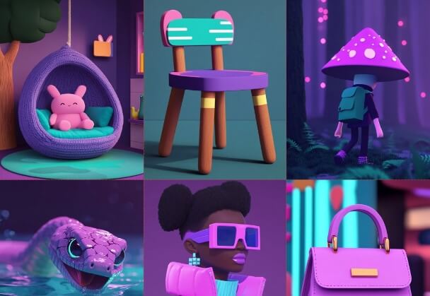 紫色霓虹：蒸汽波美学的3D童趣世界