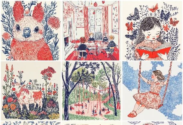 温馨手绘：红蓝双色的童话世界