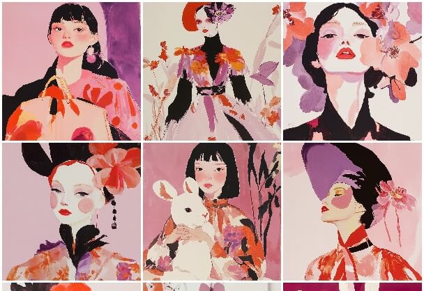 紫调时尚：东方美学与现代插画的邂逅