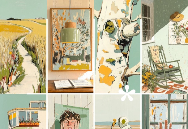 明亮水彩日常插画风格